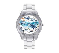 Ocean Animals Fish Sharks Men's Business Watch Fashion Stainless Steel Wristwatches Custom Easy Read Watches for Women