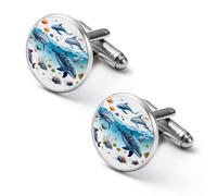 Ocean Animals Fish Sharks Mens Classic Cufflinks Custom Shirt Cuff Links Jewelry Accessories for Business Wedding 0.7" 0.8"
