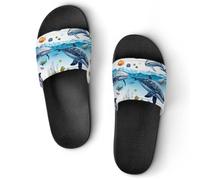Ocean Animals Fish Sharks Men's Slide Sandal Non Slip Shower Shoes Bathroom Slippers for Pool Beach 38 (240mm)