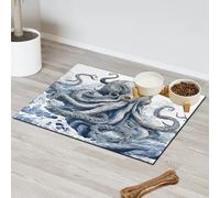 Ocean Animals Octopus Pet Feeding Mat for Cat Dog Water Bowl Food Mats Pet Feeding Mats Absorbent Nti-Slip Contain Spills Protects Floors Placemat 60.9 x 81.2 cm