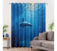 Ocean Animals Sharks Corals Printed Curtains Cartoon Style Blackout Window Curtain, Window Treatments for Children Kids Women Men Blackout Drapes Room Decor 29.5 x 65 Inch (2 Panels)