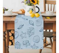 Ocean Animals Table Runner 16x72 Inches Long Shells Starfish Graffia Style Blue Background Cotton Linen Table Runner Burlap Style for Dinner Table Party Decor Tabletop Decorations