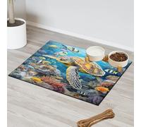 Ocean Animals Turtle Fish Pet Feeding Mat for Cat Dog Water Bowl Food Mats Pet Feeding Mats Absorbent Nti-Slip Contain Spills Protects Floors Placemat 60.9 x 81.2 cm