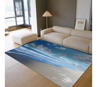 Ocean Area Rug 200x300 Washable Living Room Rug Navy Blue | Retro Distressed Carpet for Dining Room, Nursery Soft Low-Pile Non-slip Faux Wool, Farmhouse Indoor Decorative Rugs