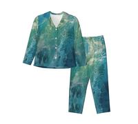 Ocean Background Women'S Long-Sleeved Pajama Set Tops And Pants Nighttime Sleep Relax Lazy Weekend Black