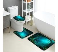 Ocean Bathroom Mat Sets 3 Piece, Abstract Blue Coral Reef Absorbent Non Slip Toilet Rugs U Shaped Washable, Summer Oceanic Quick Dry Flannel Bathroom Rug Set