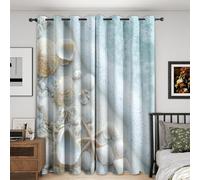 Ocean Beach Blackout Curtains, 72 Drop, Seashell Starfish Printed Curtains for Living Room, Bedroom, Eyelet Drapes for Window Home Decor, 46x72 Inch 2 Panels H2A1-101
