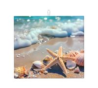 Ocean Beach Dish Drying Mat Absorbent Draining Board Pad for Kitchen Counter Sea Starfish Coffee Mat Dishes Drainer Protector with Hanging Loop 16 x 18 Inch