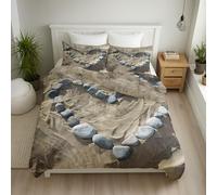 Ocean Beach Duvet Cover Double Bed Set 3 Pcs, Love Heart Pattern Print Bedding Set With Zipper Closure Microfibre Quilt Cover & 2 Pillowcases, Cosy Soft Breathable Easy Care Bedding 200x200 Dsr286