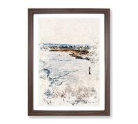 Ocean Beach In San Diego Watercolour Modern Framed Print | A2 Walnut Framed Wall Art | Ready to Hang | Modern Beach Picture | Living Room Bedroom Lounge Office