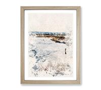 Ocean Beach In San Diego Watercolour Modern Framed Print | A4 Oak Framed Wall Art | Ready to Hang | Modern Beach Picture | Living Room Bedroom Lounge Office