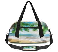 Ocean Beach Kids Overnight Duffle Bags Boys Girls Teen Palm Leaves Tropical Sea Beach Sports Gym Bag for Weekender Travel Gymnastics Dance Ballet