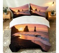 Ocean Beach King Size Duvet Cover Sets Sunset Glow Bedding Set 3D Print Quilt Cover 230x220 cm Soft Microfiber Bed Sets with Zipper Closure and 2 Pillowcases o-1081