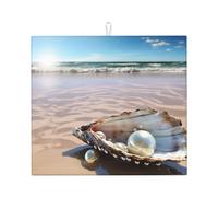 Ocean Beach Mussel Pearl Dish Drying Mat for Kitchen Counter Super Absorbent Microfiber Drainer Mats Large Size Dish Drying Pad Quick Drying Dish Rack Pad 18"x 16"