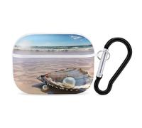 Ocean Beach Mussel Pearl for Airpod Pro Case Cover Hard Shell Full Drop Protection Cover with Keychain Compatible with AirPod Pro 2nd/1st Generation, Front LED Visible,White