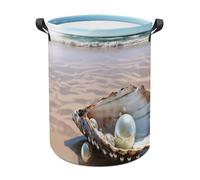 Ocean Beach Mussel Pearl Laundry Basket with Handles, Laundry Hamper with Internal Support, Foldable Waterproof Clothes Hamper 44x44cm for Bedroom, Bathroom, Laundry Room, Living Room