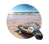 Ocean Beach Mussel Pearl Mouse Pad for Office, Mouse Mat with Non-Slip Base, Waterproof Desk Pad Protector for Home, Personalized Mouses Mat for Travel, Outdoor, 7.8" X 7.8"