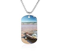 Ocean Beach Mussel Pearl Necklace Gift for Girlfriend Boyfriend, Long Chain Pendant Custom with Picture, Personalized Necklace Gift for Christmas Anniversary Family Birthday Valentine's Day