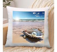 Ocean Beach Mussel Pearl Pillowcase Linen for Home Use, Soft Comfortable Pillow Cover with Invisible Zipper, Breathable Pillow Cases 40x40cm for Luxury Hotel, Living Room, Bedroom