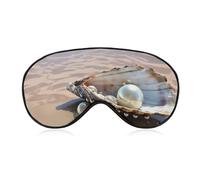 Ocean Beach Mussel Pearl Sleep Mask Light Block-Out Eye Mask for Side Sleeper Pressure-Free Soft Night Blindfold with Adjustable Strap Breathable Sleep Eye Cover for Travel