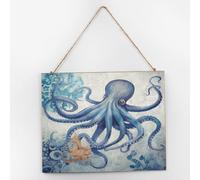 Ocean Beach Nautical Theme Underwater Octopus Wood Wall Sign Summer Sea Animals Plants Wood Sign 10x12 Sea Animal Tree Plants Family Wall Art Decor Funny Wooden Signs for Nursery Front Door