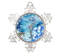 Ocean Beach Nautical Theme Underwater Sea Horse Pewter Snowflake Christmas Tree Ornament Turtle Sea Life Seahorse Hanging Keepsake Ocean Waves Compass Palm Tree Pendant for Christmas Tree Decorations