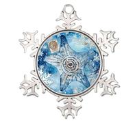 Ocean Beach Nautical Theme Underwater Starfish Snowflake Ornaments Coastal Tropical Theme Picture Metal Snowflake Ornament Xmas Party Decorations Shells Starfish Blue Coastal Round Pendant Gift
