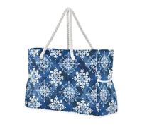 Ocean Beach Ocean Style Snowflakes Safari Sandproof Totes For Women with side pocketes Waterproof Tote Bag with cup holders on the side