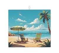 Ocean Beach Palm Dish Drying Mat Absorbent Draining Board Pad for Kitchen Counter Hawaii Sea Coffee Mat Dishes Drainer Protector with Hanging Loop 16 x 18 Inch