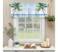 Ocean Beach Palm Tree Valances for Windows, Summer Tropical Island Decor Seaside Rod Pocket Valance Short Window Treatments Curtains for Kitchen Bathroom Bedroom Decor, 54 x 18 Inches