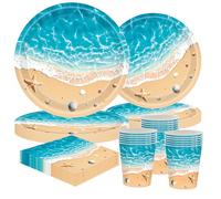 Ocean Beach Party Tableware Set, 50-Piece Ocean Birthday Party Set with Paper Plates, Cups & Napkins - for 10 Summer Sea Decoration for Children's Birthday Party Decoration