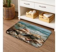 Ocean Beach Quick Dry Bath Mat Set, Nautical Shells Coastal Absorbent Non Slip Shower Mat, Summer Memory Foam Washable Bath Rugs Decorative for Bathroom Toilet Restroom 20x32 Inch