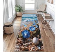 Ocean Beach Runner Rug 65 x 240 cm Long Washable, Seashell Morning Glory Runner Rug for Hallway Non Slip Carpet, Kitchen Entryway Hall Bedroom Decor, Soft Low Pile iJ&B14