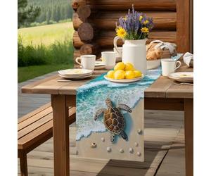 Ocean Beach Sea Turtle Shell Table Runner 36 Inches Long,Table Runners Kitchen Dining Tables Decoration Watercolor Marine Theme Tables Runner for Home Party Wedding Dresser Scarf