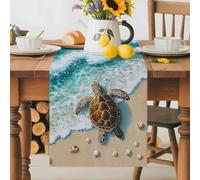 Ocean Beach Sea Turtle Shell Table Runner 70 Inches Long,Table Runners Kitchen Dining Tables Decoration Watercolor Marine Theme Tables Runner for Home Party Wedding Dresser Scarf