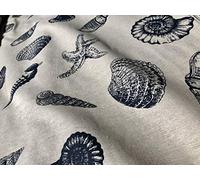 Ocean Beach Shell Star Cotton Linen Nautical Fabric Natural Dark Blue Marine Hessian Jute Sea Material Home Decor - 155cm Wide Canvas (Sold by The METRE)