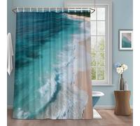 Ocean Beach Shower Curtain with 12 Hooks Summer Sea Waves Waterproof Fabric Shower Curtains Sets for Bathroom Bath Decorations, Machine Washable, 66"x72"
