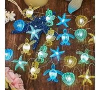 Ocean Beach Themed Sea Life Cute Fairy Decorative String Lights Battery Operated, Seahorse Starfish Sea Turtle Clam Nautical Rope Lights Lit by 30 LEDs 10 ft for Holiday Camping Mermaid Wedding