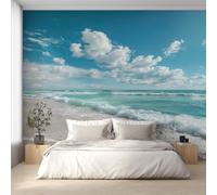 Ocean Beach Wallpaper for Living Room, Coastal Seaside Wall Mural for Bedroom 150x105 cm, Non-Woven Photo Wallpaper, Home Decor D&O125