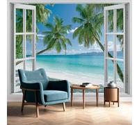 Ocean Beach Wallpaper Tropical Palm Wall Mural Non-Woven Seaside Nature Living Room Bedroom Kitchen Office Background Wall Decor 300 x 210 cm