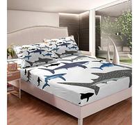 Ocean Bed Sheets Shark Bed Sheet Set for Kids Boys Underwater Word Bedding Set Sea Marine Theme Cartoon Sealife Style Fitted Sheet Decor Bedroom Collection 2Pcs Single Size