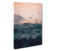 Ocean Beneath a Peach Sky Canvas Print | Gallery Wrapped 30mm Frame Wall Art | 30x20 inches | Ready to Hang | Coastal Seascape Picture | Living Room Bedroom Lounge Office