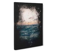 Ocean Beneath a Peach Sky Paint Splash Canvas Print | Gallery Wrapped 30mm Frame Wall Art | 30x20 inches | Ready to Hang | Modern Seascape Picture | Living Room Bedroom Lounge Office