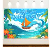 Ocean Birthday Backdrop, 5x3 ft Tropical Island Happy Birthday Banner Backdrop for Indoor Outdoor Party Poster Decorations Ocean Girl Sea Theme Summer Beach Party Supplies (Style A)