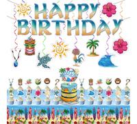Ocean Birthday Party Supplies - Ocean Theme Party Banner Tablecloth and Hanging Swirl for Girls/Boy Birthday Party Decorations, Children Love the Magical "Happy Birthday" Banner Very Much