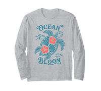 Ocean Bloom Tropical Sea Turtle Hibiscus Hawaiian Design Long Sleeve T-Shirt