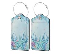 Ocean Blue Coastal Starfish Luggage Tag with Privacy Flap for Suitcase Leather Luggage Tags 2 PCS