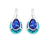 Ocean Blue Crystal & Simulated Opal Teardrop Jewelry Set Necklace Earrings, S, Copper, Created Opal