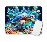 Ocean Blue Cute Sea Turtle Mouse Pad,Funny Mousepads for Desk Colorful Seashell Starfish Mousemat for Wireless Mouse Gaming Work Laptop,Mini Travel Computer Mouse Mat Desk Decor 11.8" x 9.8"