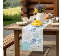 Ocean Blue Jellyfish Starfish Table Runner 36 Inches Long,Table Runners Kitchen Dining Tables Decoration for Home Party Decor, Coastal Underwater World Creature Tables Runner Wedding Dresser Scarf